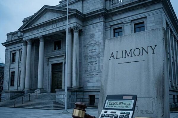 Calculator and gavel showing how alimony is calculated Calculator and gavel showing how alimony is calculated using state formulas and factors