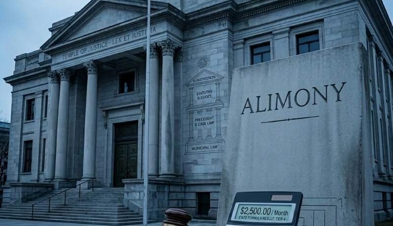 Calculator and gavel showing how alimony is calculated using state formulas and factors
