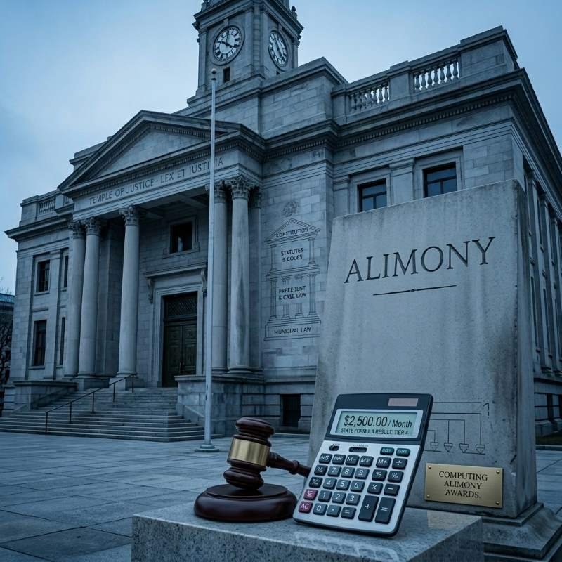 Calculator and gavel showing how alimony is calculated using state formulas and factors