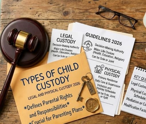 Diagram showing different types of child custody arrangements including joint and sole custody